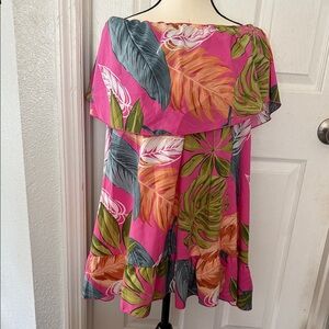 Tropical Pink and Orange Leaf Dress